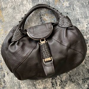 Fendi Vintage Spy Handbag Leather Brown Zucca Pattern Bag